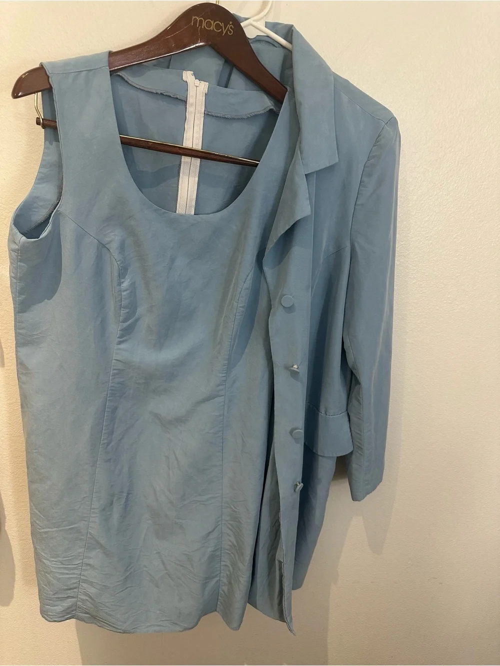 Vintage Light Blue Sleeveless Dress with Matching Blazer Jacket Suit Set Co-ord